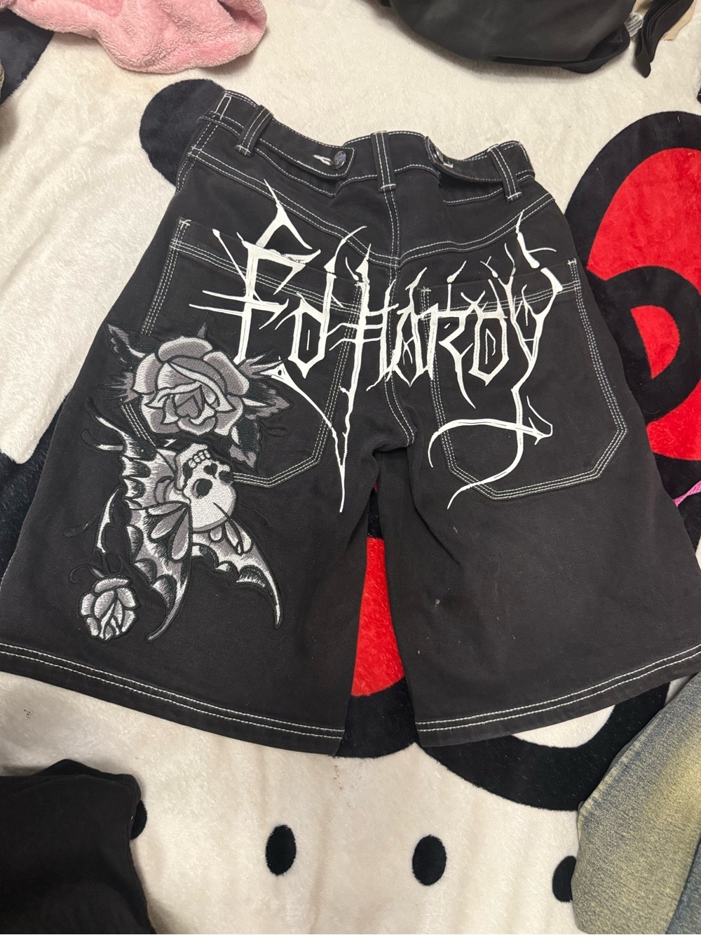 Ed Hardy Black Men’s Shorts with White Script & Gray Rose Graphic size 26-28